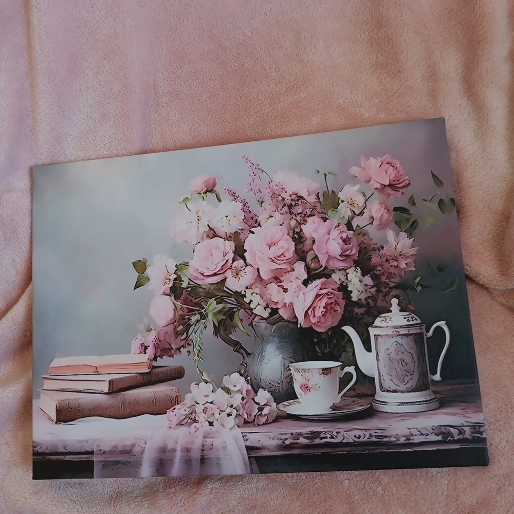 Floral canvas framed 15.7x11.8"